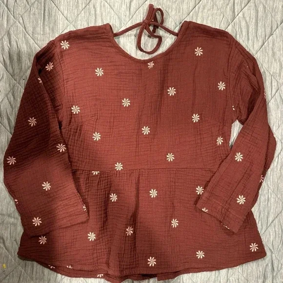 Madewell Embroidered Lightspun Peplum Open Back Top Women Small - Picture 2 of 7